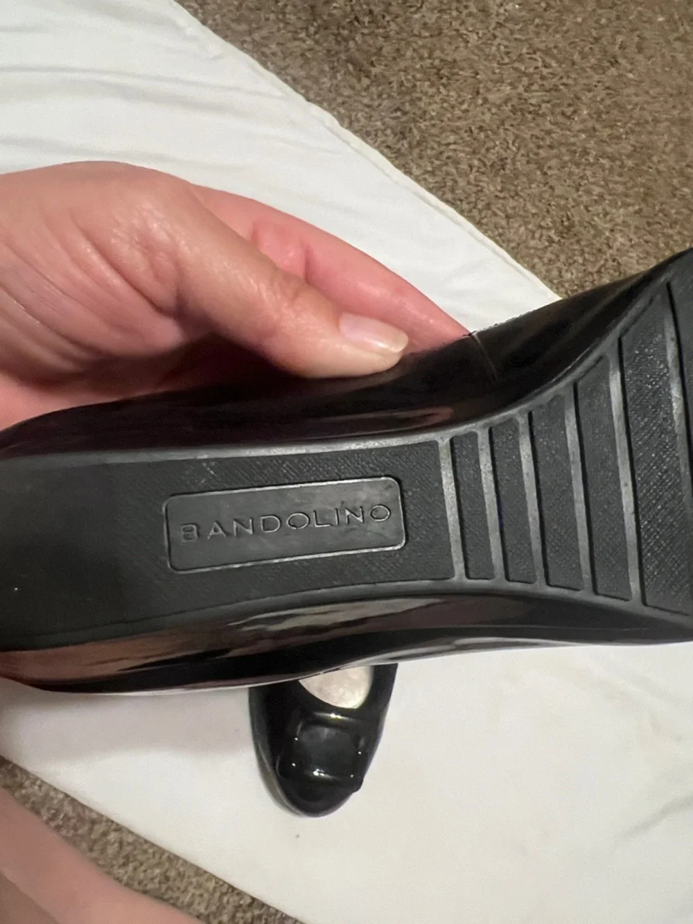 Bandolino black patent wedge   Super comfy padded insole